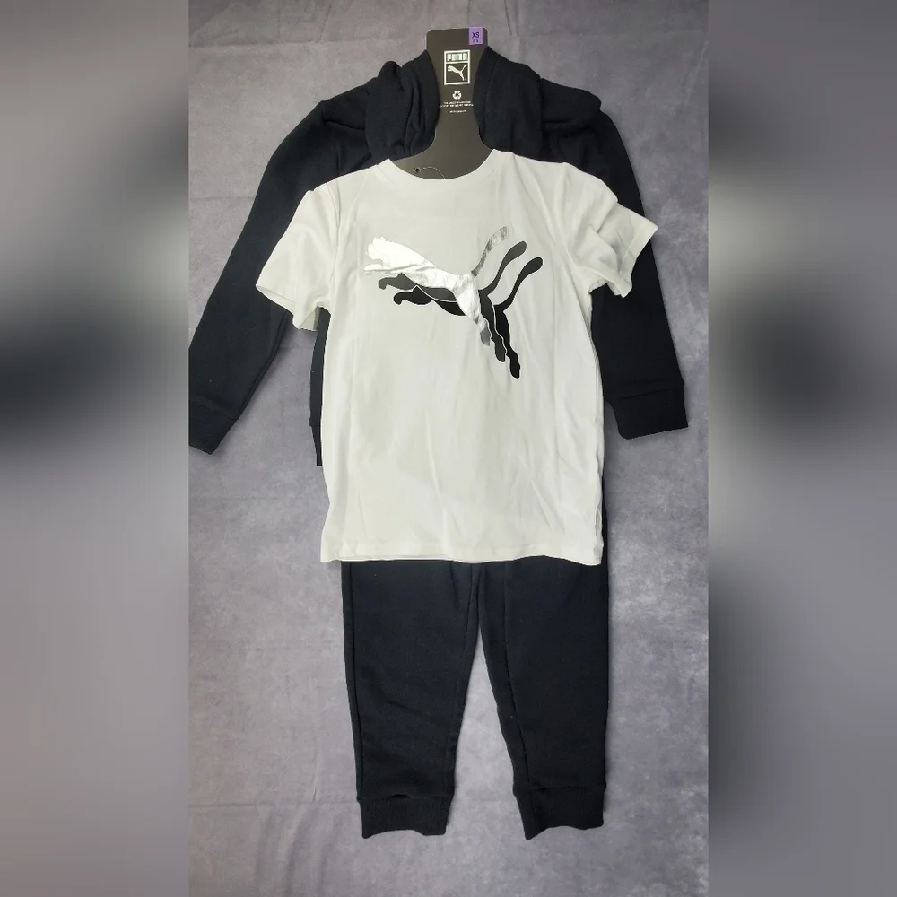 Puma New Youth 3 Piece Size‎ XS 5/6 Hoodie T-Shirt & Pull On Jogger Active Warm